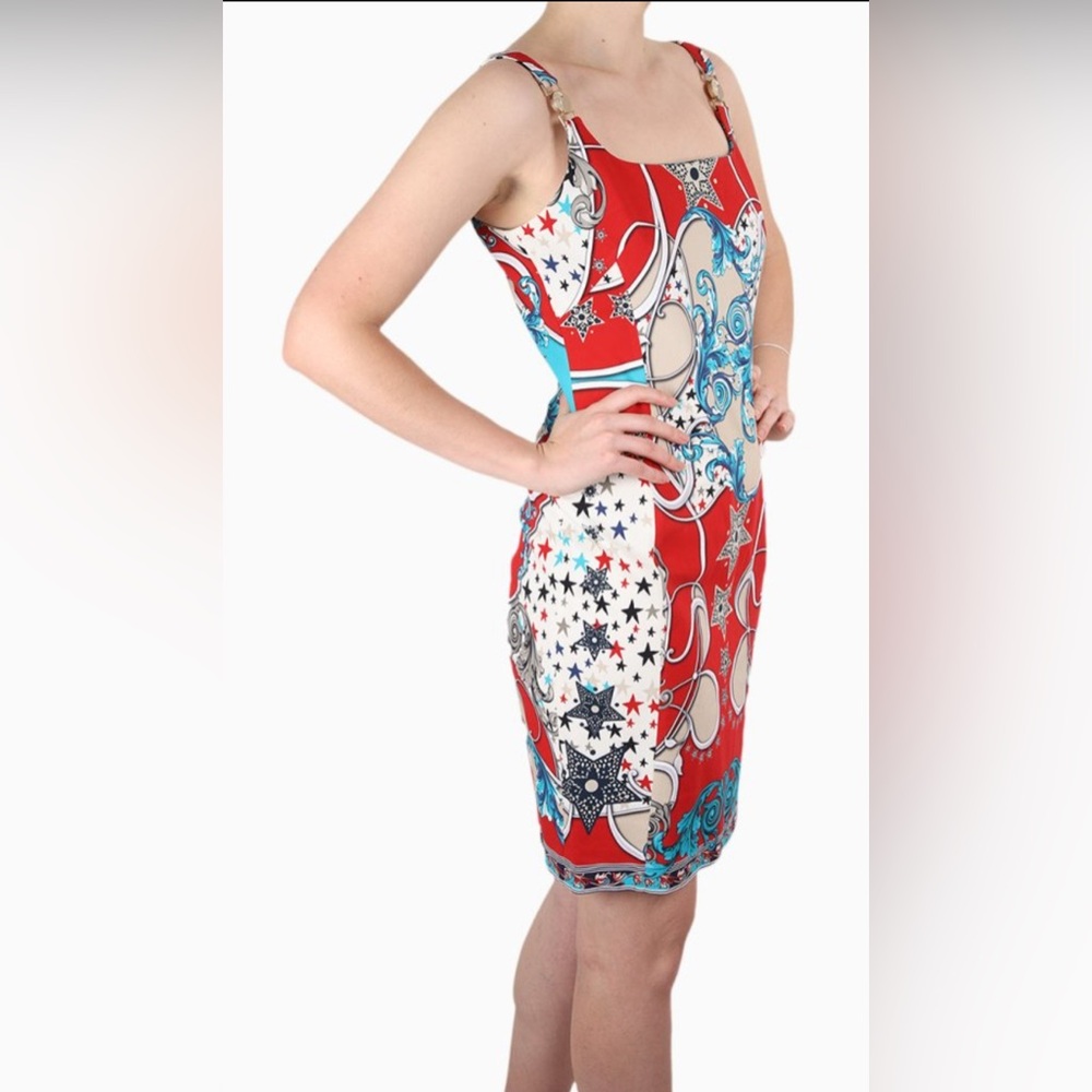 Versace Red and Blue Pattern Mini Dress 38 2 $1645 - Picture 10 of 10
